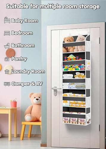 TAHAVICE 1 Pack Over The Door Organizer Storage, Hanging Organizer Closet with 5 Large Pockets 10 Mesh Pockets, 44 lbs Weight Capacity, Behind Door Storage for Nursery Bedroom Bathroom (Dark Grey) thumbnail 5