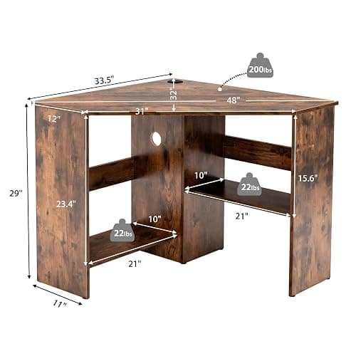 Tangkula Corner Desk, 90 Degrees Triangle Computer Desk for Small Space, Bedroom Makeup Vanity Desk with Storage Shelves & CPU Stand, Space Saving thumbnail 2