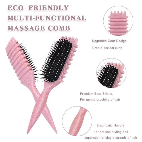 Define Curls Brush - Define Curls, Curly Hair Brush Enhance Bounce | Detangle Wavy/Curly Hair, Reduce Frizz - Ergonomic Design for All Textures (Pink, stripe) thumbnail 2