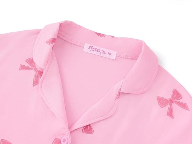 Topgal Girls 3-Piece Graphic Pajamas, Modal Button Up Lapel PJs, Sizes 6-18 | Short Sleeve Top, Matching Shorts And Pants, Elastic Waist Bottoms, Cute Prints, Jammies, Sleepover Wear, Little & Big Girls thumbnail 2