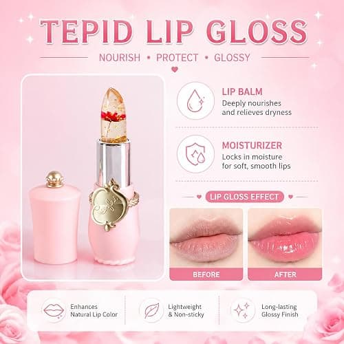 Pack of 6 Crystal Flower Jelly Lipstick, Long Lasting Nutritious Lip Balm Lips Moisturizer Magic Temperature Color Change Lip Gloss, Birthday Mothers Day Gifts, Graduation Gifts, Bulk Gifts for Women thumbnail 7