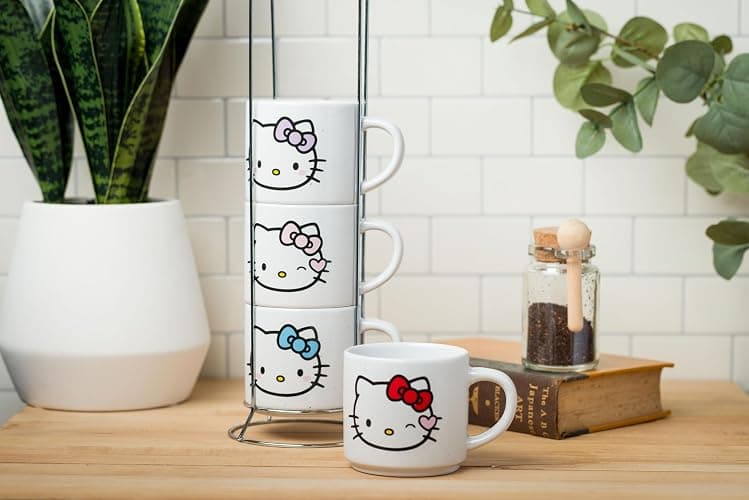 Silver Buffalo Sanrio Hello Kitty Faces and Hearts 4pc Ceramic Mug Stack Set, 10 Ounces thumbnail 2