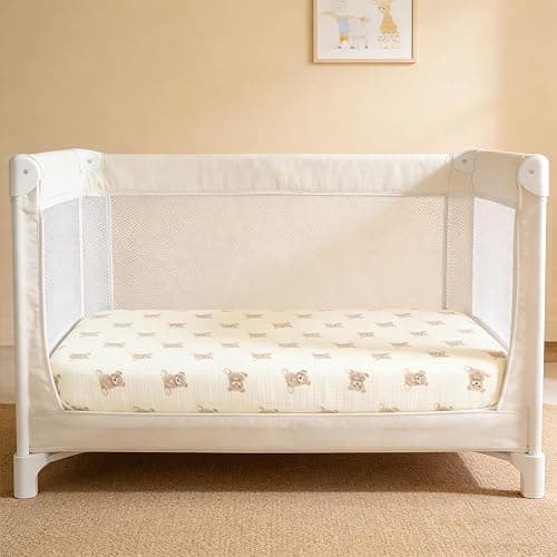 Organic Pack and Play Sheets Fitted 38”x26” 100% Muslin Cotton, Mini Crib Sheets Compatible with Graco/hiccapop/YENING/Dream On Me/Babylicious Pack N Play Mattress, Playard Bedding Sheet Bed Cover thumbnail 2