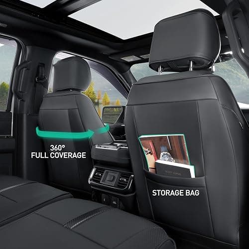 DiffCar for Ford F150 Seat Covers 2015-2022 2023 2024 2025,Full Set Leather Waterproof Black Trucks Pickup Seat Covers Custom Fit for Ford F150 Accessories,Car Seat Cover for SuperCrew/CrewCab(XL,XLT) thumbnail 6