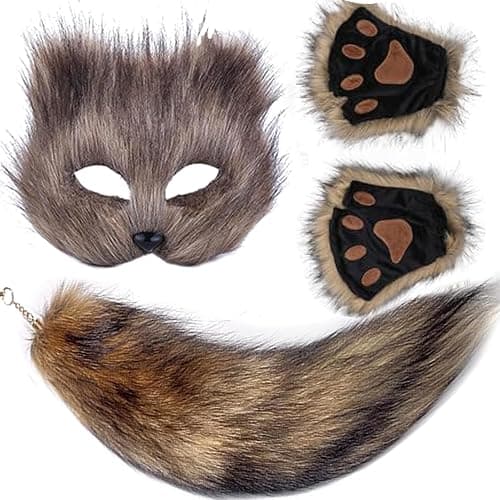 Valpeak Therian Mask and Tail Set for Girls Halloween Cat Mask Tail Cosplay Fox Mask Wolf Tail Over 1 Years Old - Image 1