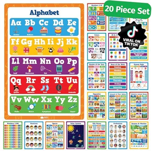 Educational Learning Posters for Toddlers 1-3 - 20pc Classroom Toddler Learning Posters - 16” x 11” Classroom Decor, Back to School Teacher Supplies - Kindergarten Preschool Classroom Must Haves - Image 1