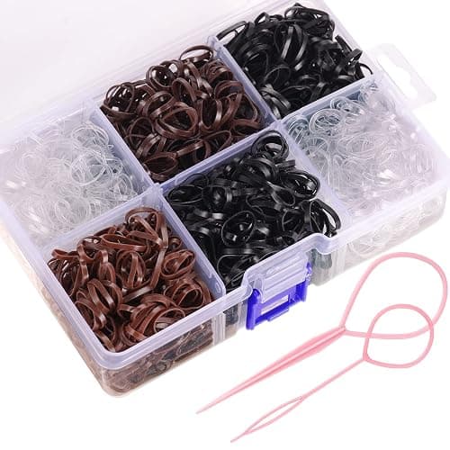 Funtopia 2500 Pcs Small Hair Ties, Mini Rubber Hair Bands with Organizer Box, Hair Elastics for Women Girls Kids Toddlers Braiding and Daily Hairstyles (Clear, Black, Brown) - Image 1