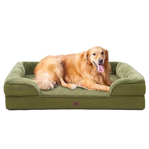 EHEYCIGA Orthopedic Dog Beds for Extra Large Dogs 44x32Inch, Waterproof Memory Foam XL Pet Bed with Sides, Non-Slip and Egg-Crate Foam Big Dog Couch Bed with Washable Removable Cover, Olive Green - Image 1