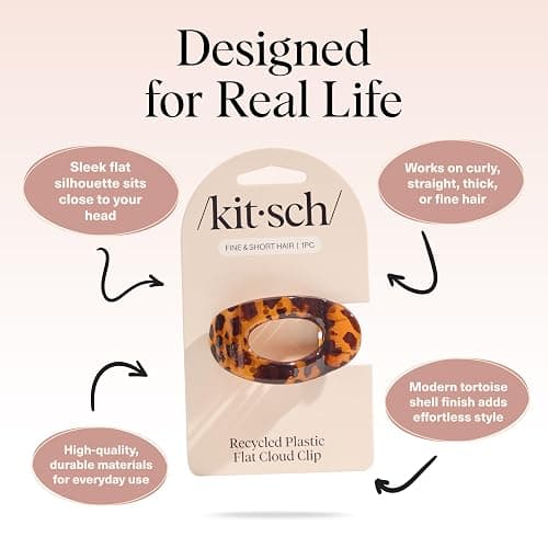 Kitsch Small Flat Claw Clips for Women - Stylish Flat Hair Clips, Strong Hold for Thick & Fine Hair | Non-Slip for Secure, Comfortable All-Day Wear | Ideal Gifts for Women -Tortoise Design thumbnail 4