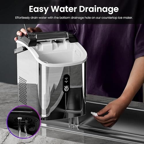 Kismile Nugget Ice Makers Countertop, 35Lbs/24H, Portable Sonic Ice Machine with Self-Cleaning/One-Click Operation for Home/Office(Stainless Steel Silver) thumbnail 5