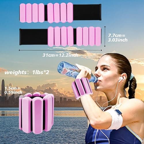 Wrist and Ankle Weights for Women & Men 2 Pack (1lb Each), Adjustable Silicone Wearable Arm & Leg Weights for Pilates, Gym, Yoga, Cardio, Strength Training thumbnail 6