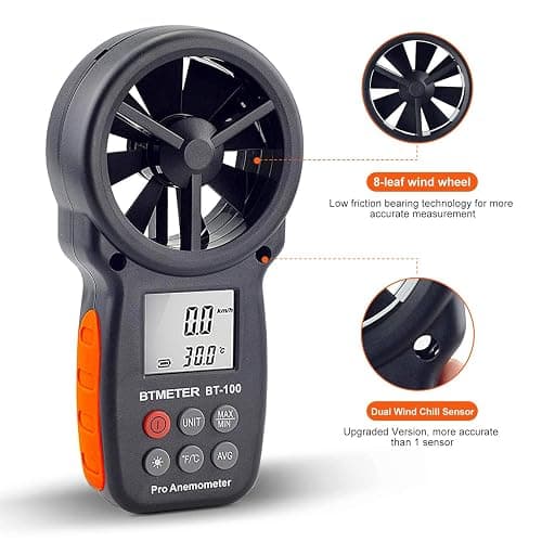 BTMETER BT-100 Handheld Anemometer, Digital Wind Speed CFM Meter Gauge Air Flow Velocity Tester for HVAC Shooting Drone, Wind Chill, 14℉-113℉ Wind Temperature thumbnail 5