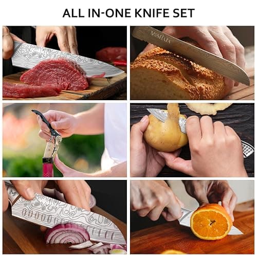 MOSFiATA Chef Knife Set, 17PCS Portable Sharp Kitchen Knife Sets, High Carbon Japanese Stainless Steel Professional Chef Knives Set with Knife Roll Bag Sharpener Gifts for Man Family Restaurant thumbnail 4