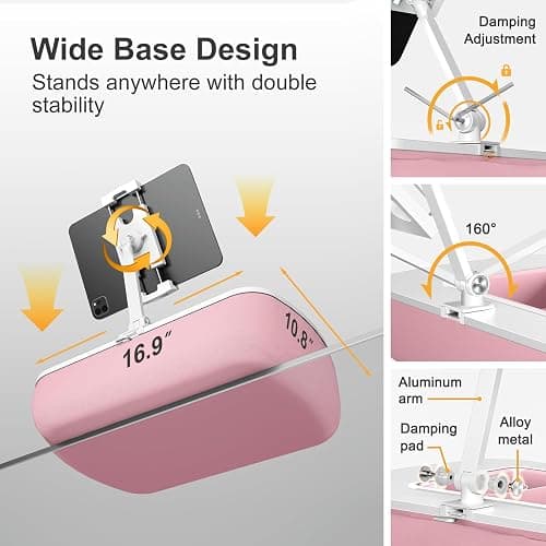 ERGONOV Lap Beanbag Tablet Pillow Stand with Snack Bowl and 360° Rotating Arm, Adjustable iPad Holder for Bed, Couch, and Recliner, Compatible with 4.7"-13" Kindle, iPad, Tablet, Phone,Pink thumbnail 6