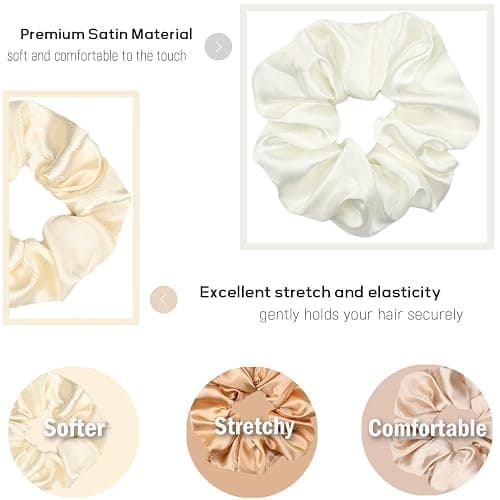 IVARYSS Satin Scrunchies for Women, Soft Than Silk for Hair, Fashion Ties and Bands for Thin | Thick Hair Styling, 16 Pack (Champagne) thumbnail 2