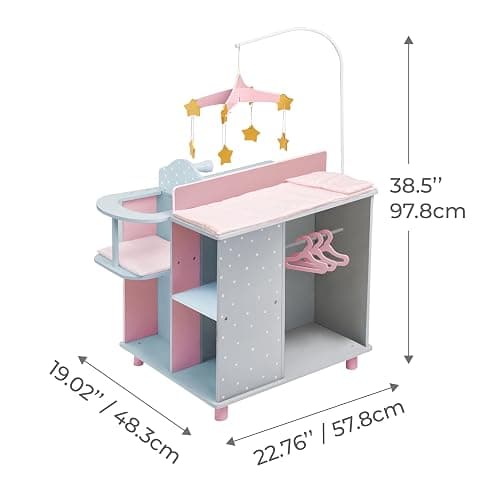 Olivia's Little World 6-in-1 Wooden Baby Doll Changing Station with Crib, Changing Table, High Chair, Double-Door Closet, Sink and Washing Machine, Multicolored thumbnail 3