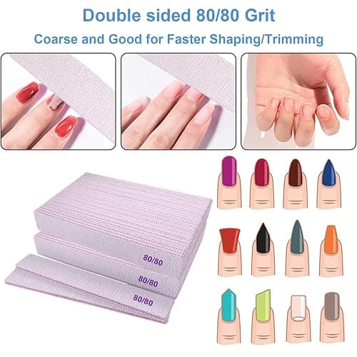 80/80 Grit Nail Files, Emery Boards Nail File for Acrylic and Gel Nails, Coarse Nail File Double Sided 80 Grits Emory Professional Filers Reusable Washable Manicure Square Gray (50 Pcs 80/80 Grit) thumbnail 2