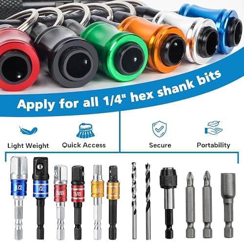 12PCS Bit Holders 1/4 Socket, Hex Shank Screwdriver Bit Holder for Impact Driver Drill Bit Keychain Extension Bar Quick Release Easy Change, Screwdriver Bit Holders for Tools & Home Improvement Gift thumbnail 2
