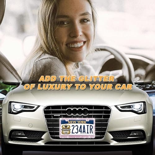 Bling License Plate Frames 2 Pack - Stainless Steel Rhinestones Car Accessories with 1200 Crystals, Universal Fit Decorative Diamond Plate Covers for Women Men All Cars -Pink thumbnail 7