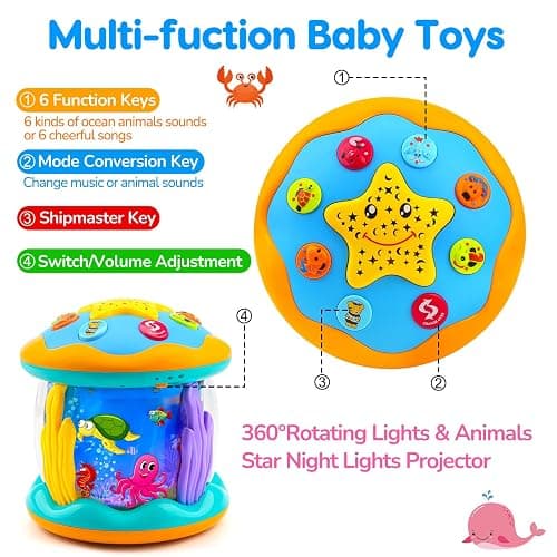 Tsomtto Baby Toys Ocean Projector Rotating Musical Learning Toys | Light Up Tummy Time Toys for Infants Baby Aquarium Crawling Walking Toys Newborn Must Have Boy Girl Birthday Shower Gifts thumbnail 3