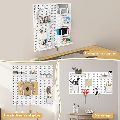 SparkByLiye Pegboard Organizer Kit with 20 Accessories, Modular Hanging - 4 Pegboards & Tools for Kitchen, Home, Office - Wall Pegboard Organizer for Tools, and More - Peg Board Combination thumbnail 5