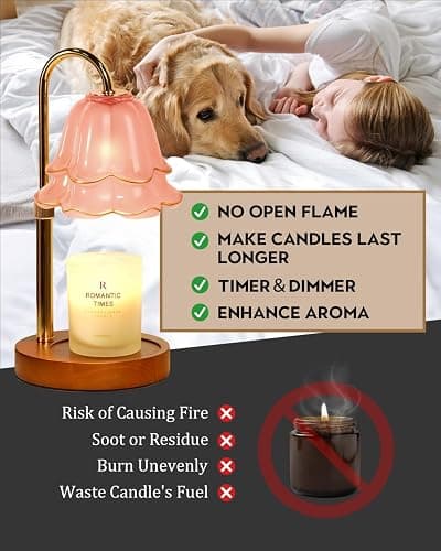 Pink Candle Warmer Lamp with Timer & Dimmer, Adjustable Height Christmas Gifts Birthday Gifts for Women Mom, Flower Candle Lamp Warmer, Wax Warmer with 2 Bulbs, House Warming New House Decorations thumbnail 4