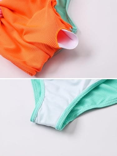 J.E Sterguard Two Piece Swimsuits Teen Bikini Color Block Girls' Swimwear Ribbed Swimsuits Size 8-16 thumbnail 5