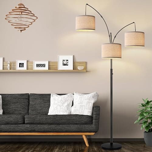 Dimmable Floor Lamp - 3 Lights Arc Floor Lamps for Living Room, 1000LM Modern Tall Standing Lamp With Beige Shades & Heavy Base, Mid Century Tree Floor Lamp for Bedroom Office, 3 LED Bulbs Included thumbnail 7
