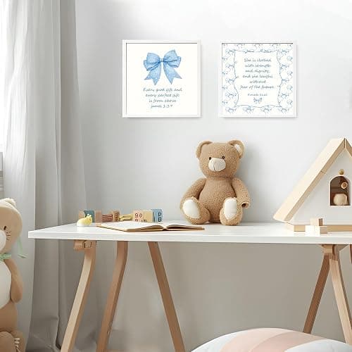 LARTSFRO Coquette Blue Bow Jesus Wall Art Decor Posters, Light Blue Bow Room Bedroom Bathroom Wall Art Decor Aesthetic for Teen Girls Gifts, Inspirational Bible Verses Bow Wall Decor, 10x10 Inch Set of 4 Unframed Bow Pictures thumbnail 7