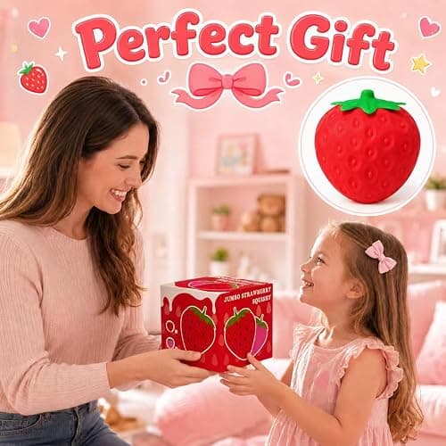 Strawberry Squishy Squeeze Toy, Giant Jumbo Realistic Strawberry Stress Relief Toy for Adults, Dough Stress Ball Sensory Fidget for Anxiety Relief Party Favors Goodie Bag Fillers Birthday Gifts thumbnail 6