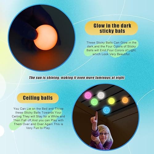 12pcs-2.4in Lumi Balls,Dream Balls,Glow in The Dark Sticky Ball That Stick to The Ceiling,Stocking Stuffers,Stress Relievers Stress Ball for Kids and Adults,Elevated Balls,ASMR Cool Stuff for Teens thumbnail 5