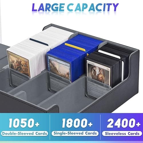 UAONO Trading Card Storage Box, Holds 1800 Sleeved Cards with 10 Dividers & 3 Stoppers, Magnetic Closure PU Leather Card Case for MTG, PTCG, YGO, Sports Cards (Black) thumbnail 2