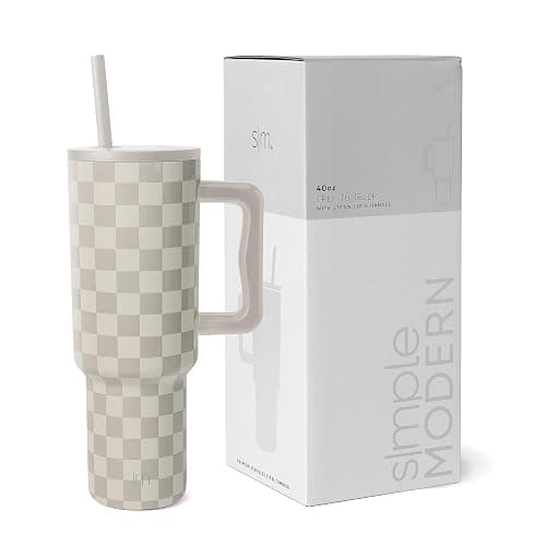 Simple Modern 40 oz Trek Tumbler with Handle and Straw Lid | Cup Holder Friendly Insulated Stainless Steel Travel Mug | Checkmate - Image 1
