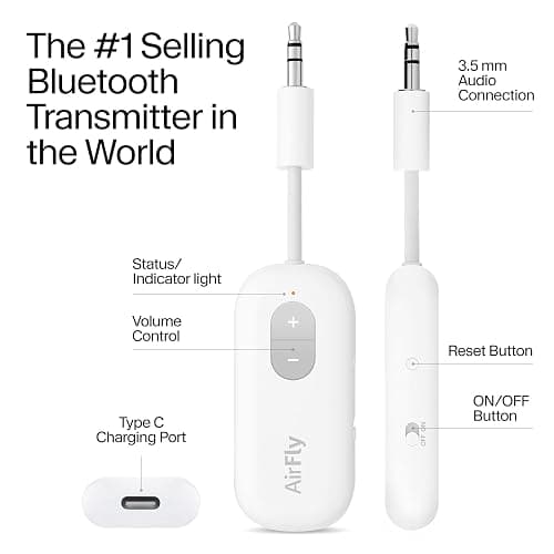 Twelve South AirFly SE | Bluetooth Wireless Audio Transmitter Adapter for AirPods/Headphones, 20+ Hr Battery, Works with 3.5mm aux Jacks on Airplanes, TVs, Gym Equipment, and Travel thumbnail 4