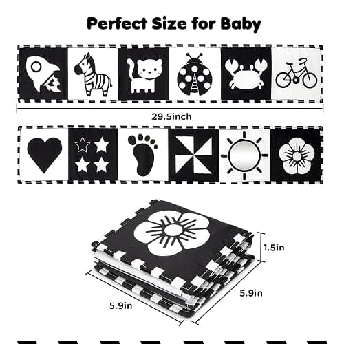 URMYWO Black & White Stoff-Buch, Stoffbuch Baby, Kontrastbuch Schwarz Weiß Buch, Kontrast Spielzeug Baby Grafiken Stoffbücher für Babys Kleinkinder ab 0+ Monaten Frühe Lernspielzeug thumbnail 2