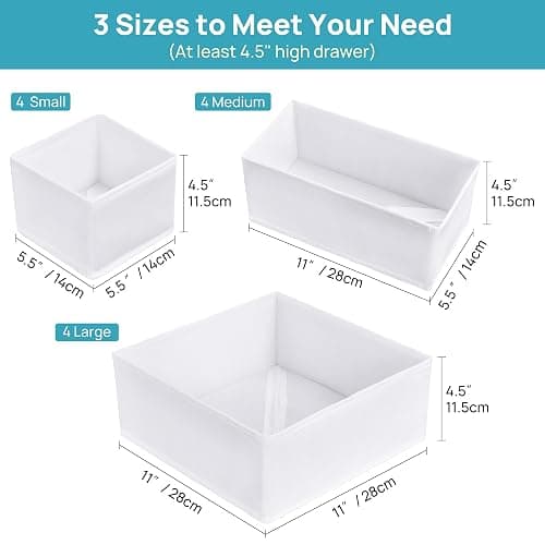 Vtopmart 12Pack Drawer Organizer for Clothes, Underwear Organizer Bins, Foldable Fabric Closet Storage Organization, Dresser Drawer Dividers for Baby Clothing, Bra, Socks, Ties, Scarf thumbnail 2
