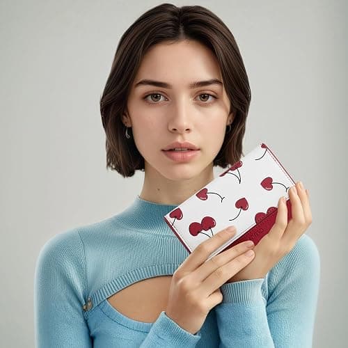 CLUCI Wallet for Women PU Leather RFID Wallet Blocking Designer Bifold Ladies Wallet Card Holder Cherry Print thumbnail 2