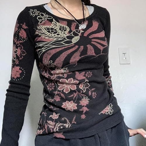 Lucakuins Women Y2k Long Sleeve Tops Fairy Grunge Graphic Tee Shirts Fairycore Aesthetic Fall Clothes Harajuku 90s Streetwear thumbnail 2