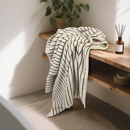 Jacquotha Black and White Striped Bath Towels Set of 2, Lighter & Quick Dry Towels Large 27.5 x 55 inches, Farmhouse for Bathroom, Pool, Shower thumbnail 2