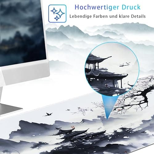 Zindoo XXL Anime Mauspad 900 x 400 mm – Japanische Kirschblüte Schreibtischunterlage– Präzise Mausführung, rutschfest & Genähte Ränder, Perfekt für Büro & Gamer thumbnail 6