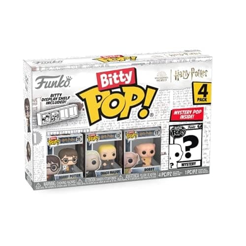 Funko Bitty POP! HP - Harry in Robe with Scarf, 4-Pack - Harry Potter, Draco Malfoy, Dobby and A Surprise Mystery Mini Figure - 0.9 Inch (2.2 Cm) - Harry Potter Collectable - Gift Idea - Cake Topper - Image 1