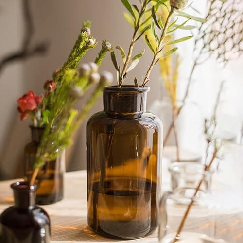TOPZEA Set of 8 Amber Glass Vase, 17oz Boho Flower Vase Bud Vases Decorative Brown Medicine Glass Bottles Vintage Small Apothecary Jars for Home Décor, Dining Table, Wedding Centerpiece, Bridal Shower thumbnail 4
