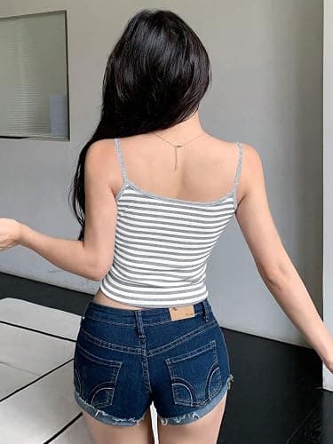 Cioatin Women Y2K Sleeveless Striped Spaghetti Strap Crop Cami Tank Backless Slim Fit Aesthetic Going Out Tops Girls thumbnail 2