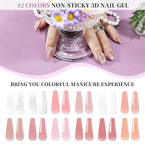 JEWHITENY 12 Colors Non-Sticky Solid Builder Gel Kit:3D Sculpting Gel with Mini U V Nail Lamp for Nail Extension,Modeling, Sculpture thumbnail 3