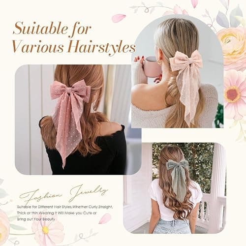 6 PCS Hair Bows for Women, Big Bow Hair Clips for Girls Thick Thin Hair, Silky Satin Hair Bow Clips Oversized, Large Cute Aesthetic Hair Accessories Holiday Gifts thumbnail 5