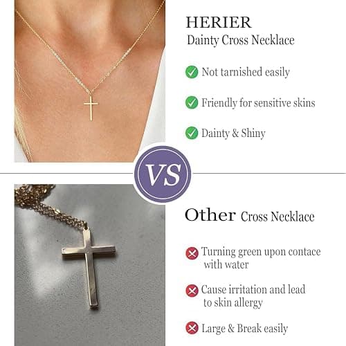 HERIER Cross Necklace for Women - 18K Gold Plated Cross Pendant Necklace Dainty Simple Gold Cross Necklace Tiny Gold Cross Necklaces for Women Trendy Gold Jewelry for Women Gift thumbnail 4