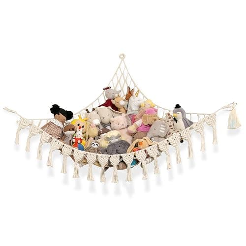 Abby Baby Extra Large Stuffed Animal Hammock with LED Lights 100% Natural Cotton Macrame Toy Storage Net for Plushies & Squishmallows Boho Macrame Corner Organizer for Kids’ Room or Nursery (Beige) thumbnail 8