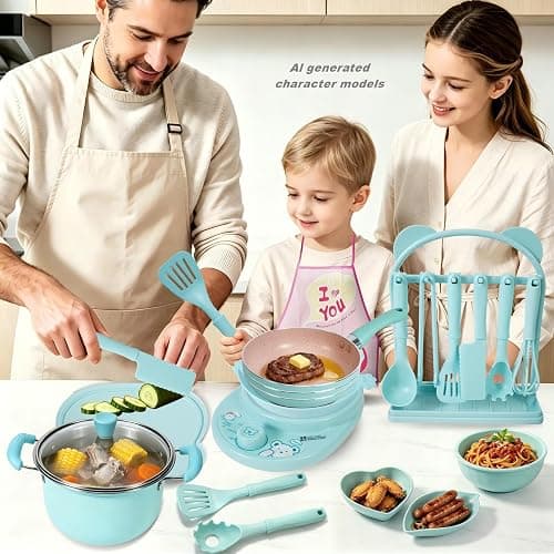 Cicicooie Kids Cooking Sets Real Easy Montessori Kitchen Safe Tools Making for Beginner Cooking Educational (Green) thumbnail 8
