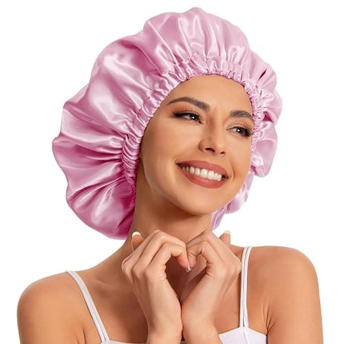 Satin Bonnet Silk Bonnet Hair Bonnet for Sleeping-Slouchy Beanie Hat Satin Sleep Cap for Women's Natural & Curly Hair(Dark Pink) - Image 1