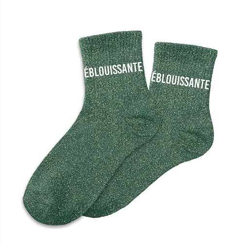 Chaussettes vertes paillettes "Eblouissante" - Image 1